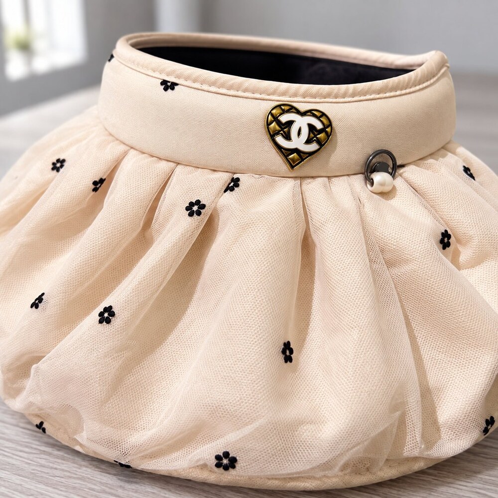 CHANEL Beige Tulle Bow Sun Visor - Picture 5 of 6